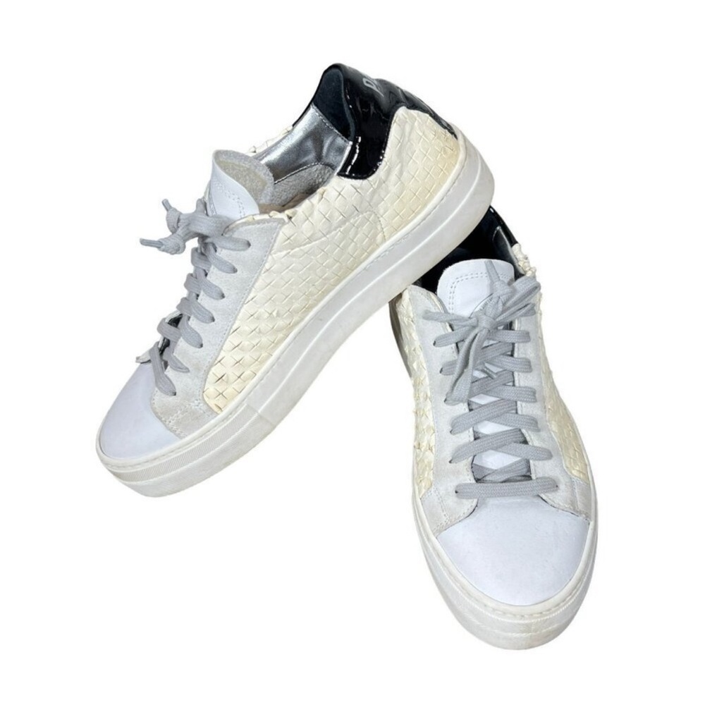 P448 Thea Overload Leather Low Top Sneaker White Womens 39 (US 8.5-9) EUC